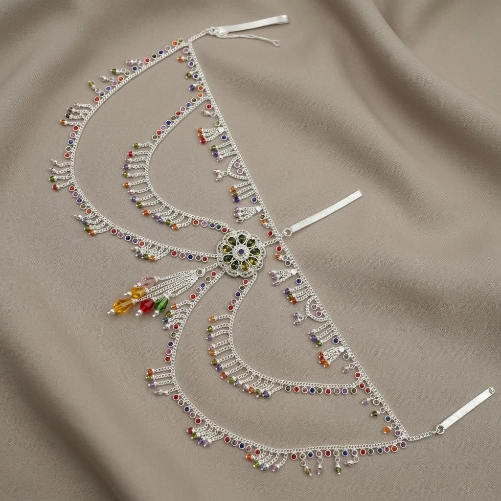 Traditional Silver Kamarbandh for Women Colorful Stone