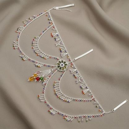 Traditional Silver Kamarbandh for Women Colorful Stone