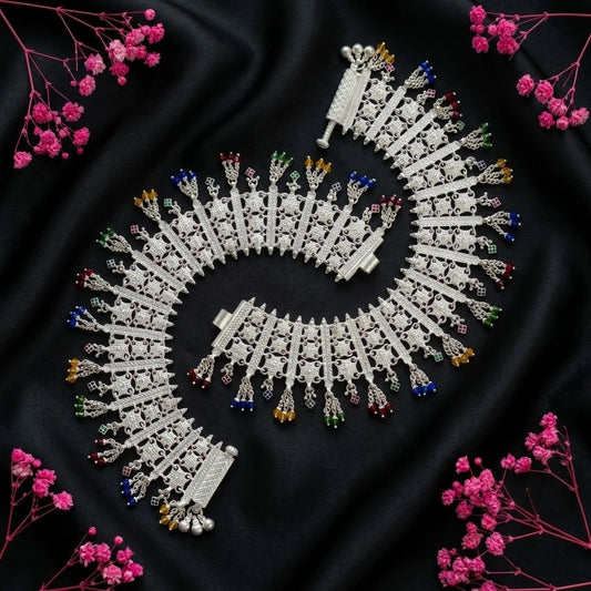 Traditional Silver Multicolor Tassel Payal for Women