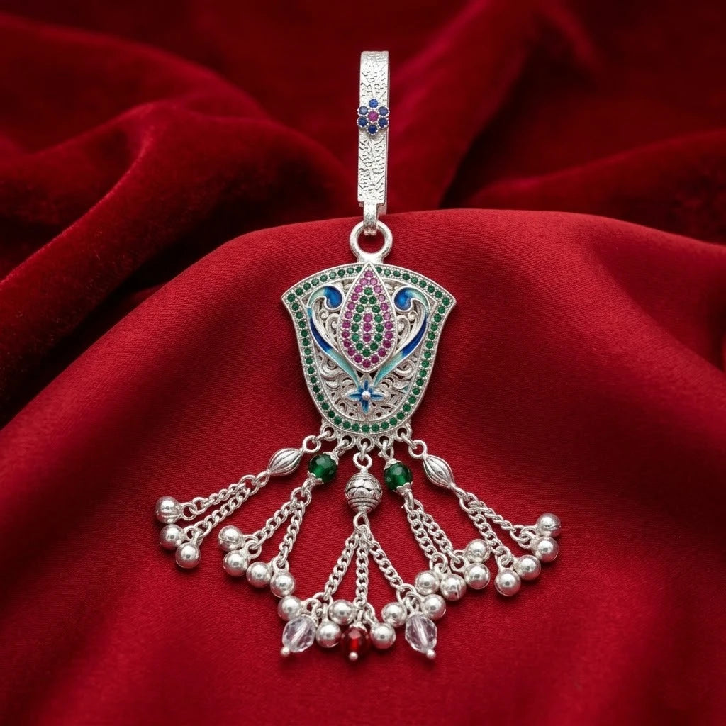 Traditional Silver Peacock Motif Chabi Chhalla  Designer Silver Key Holder Pendant