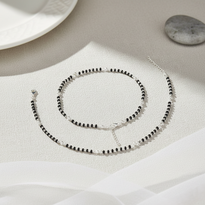 Traditional Mangalsutra Design Black Beads Silver Anklet