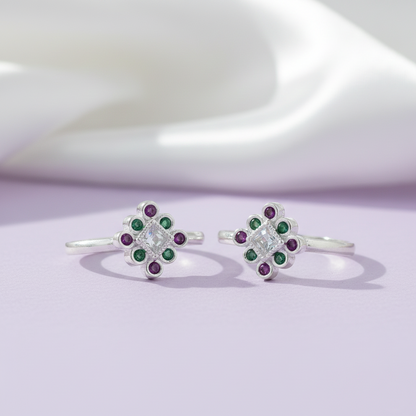Traditional Multicolour Stone Silver Toe Ring(Bichiya)