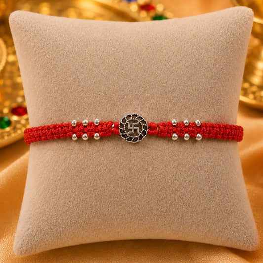 Traditional Swastik Buds Silver Rakhi