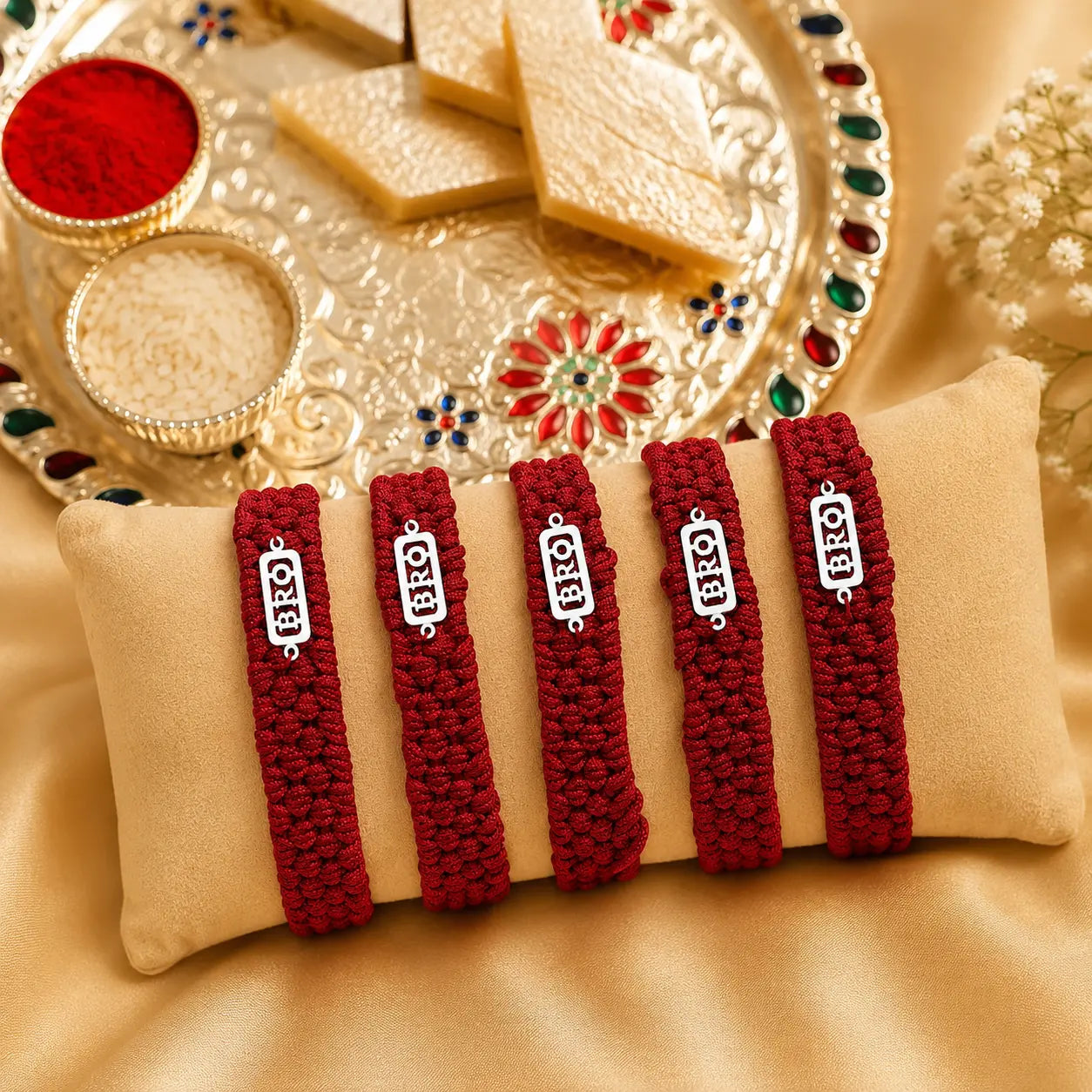 Trendy BRO Silver Rakhi Gift for Bhai 5pcs
