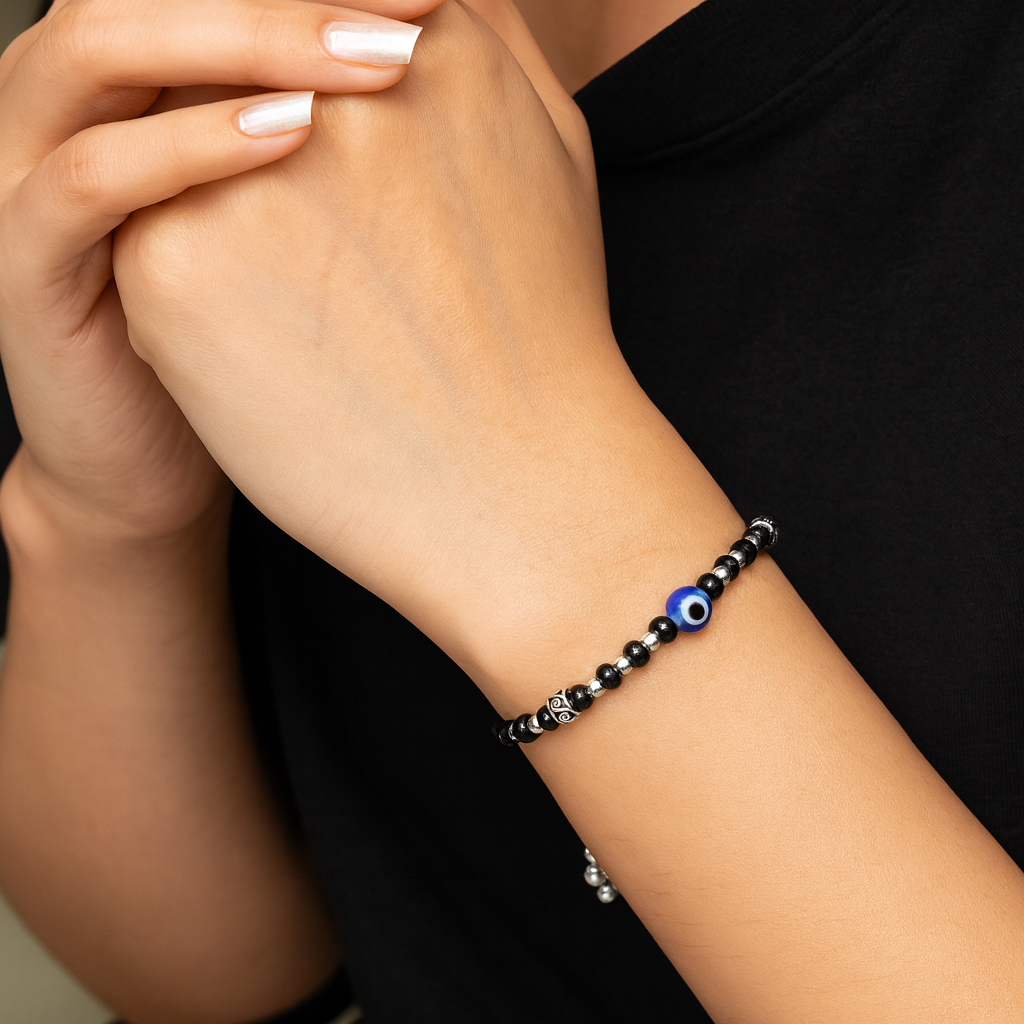 Trendy Blue Evil Eye Silver Bracelet Adjustable Nazariya