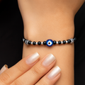 Trendy Blue Evil Eye Silver Bracelet Adjustable Nazariya