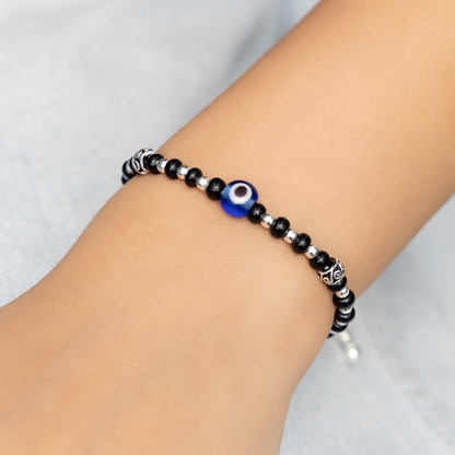 Trendy Blue Evil Eye Silver Bracelet Adjustable Nazariya