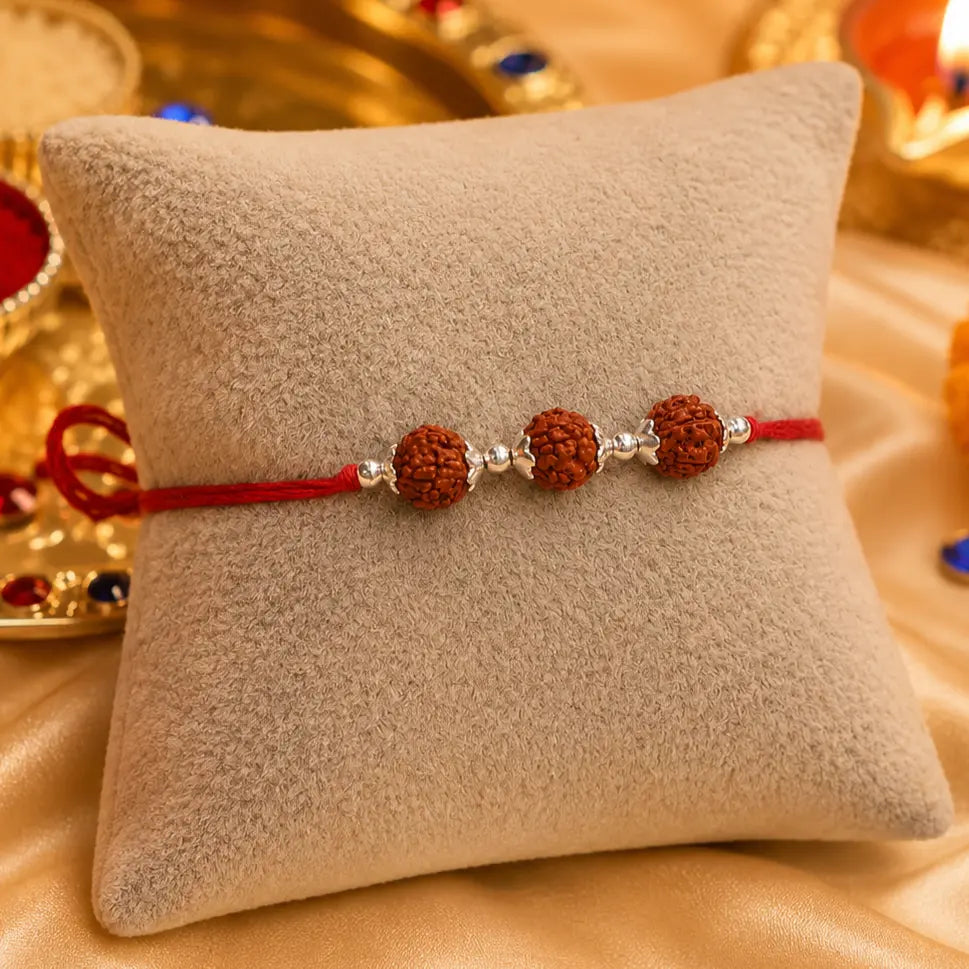 Trio Rudraksh Rakhi in Silver