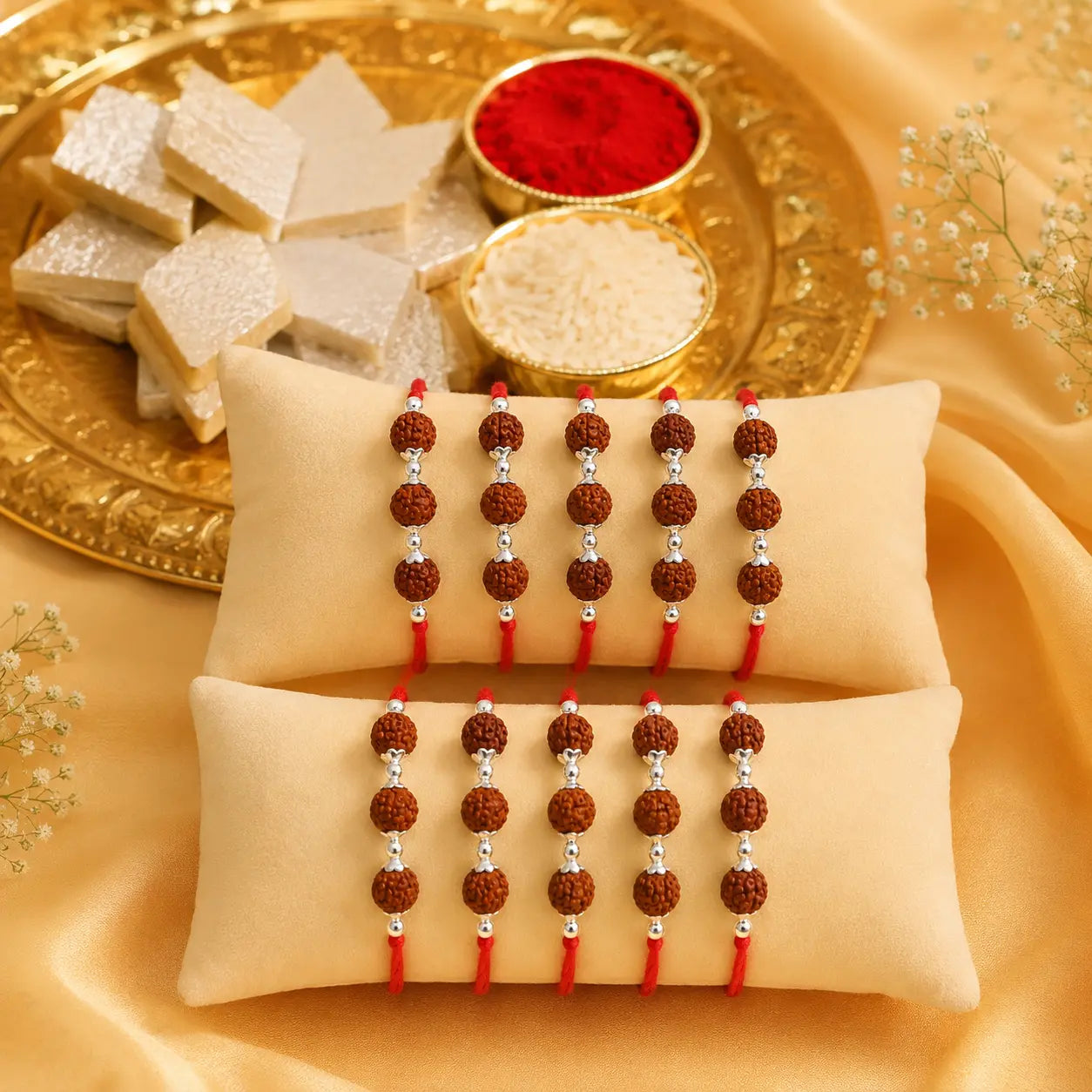 Trio Rudraksh Rakhi in Silver