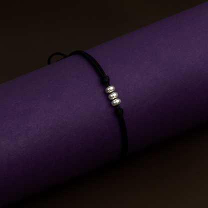 Triple Silver Bead Black Dhaga Anklet