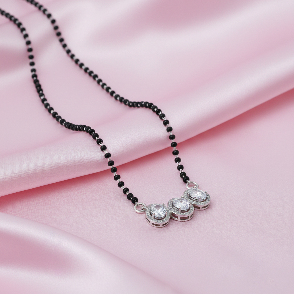 Triple Oval CZ Stone Sterling Silver Design Mangalsutra for Women