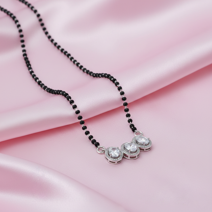 Triple Oval CZ Stone Sterling Silver Design Mangalsutra for Women