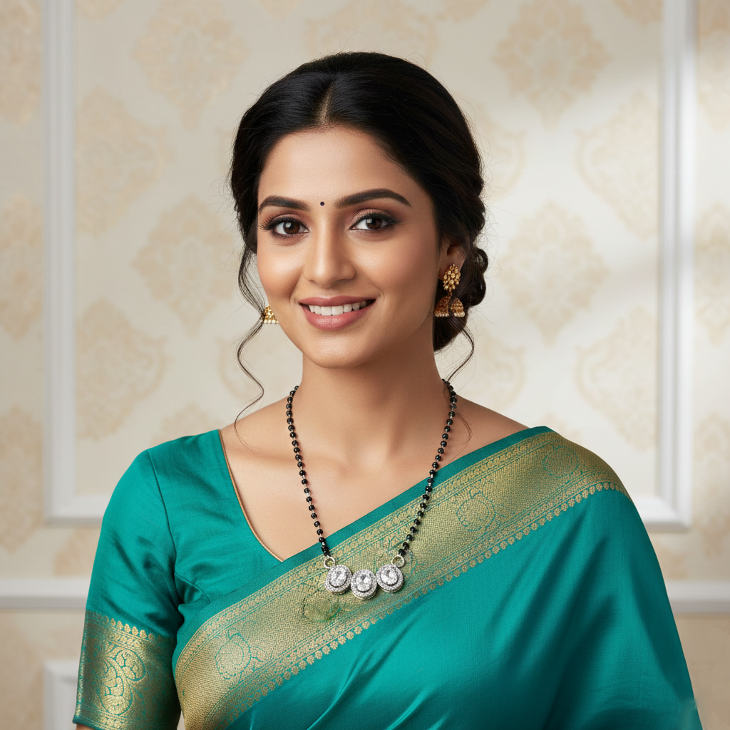 Triple Oval CZ Stone Sterling Silver Design Mangalsutra for Women