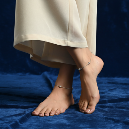 Twilight Bead Anklet Pure Silver Chain with Spherical Beads