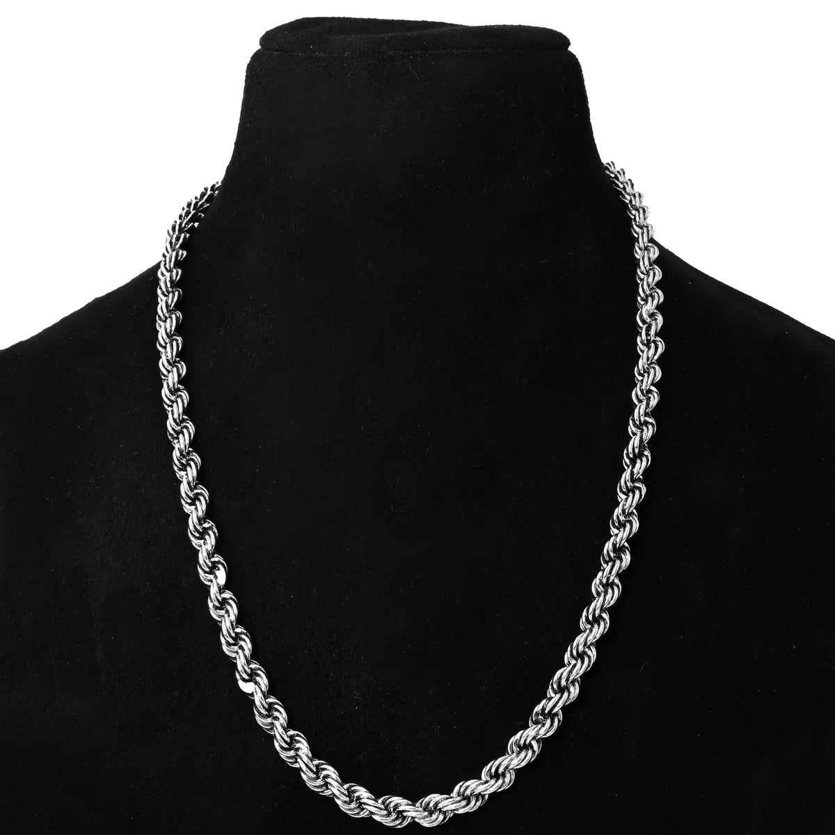Twisted Rope Linked Silver Chain For Boys
