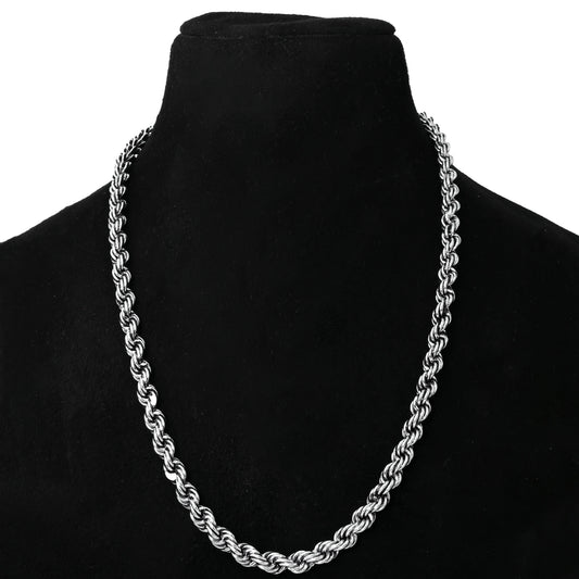 Twisted Rope Linked Silver Chain For Boys
