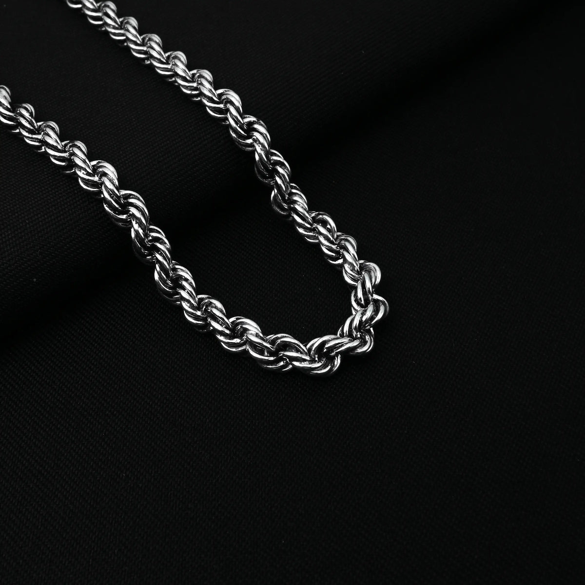 Twisted Rope Linked Silver Chain For Boys
