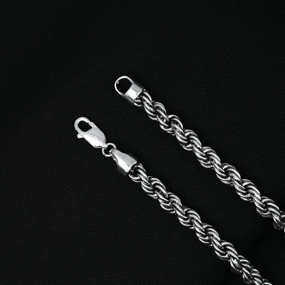 Twisted Rope Linked Silver Chain For Boys
