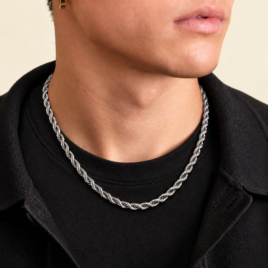 Twisted Rope Linked Silver Chain For Boys