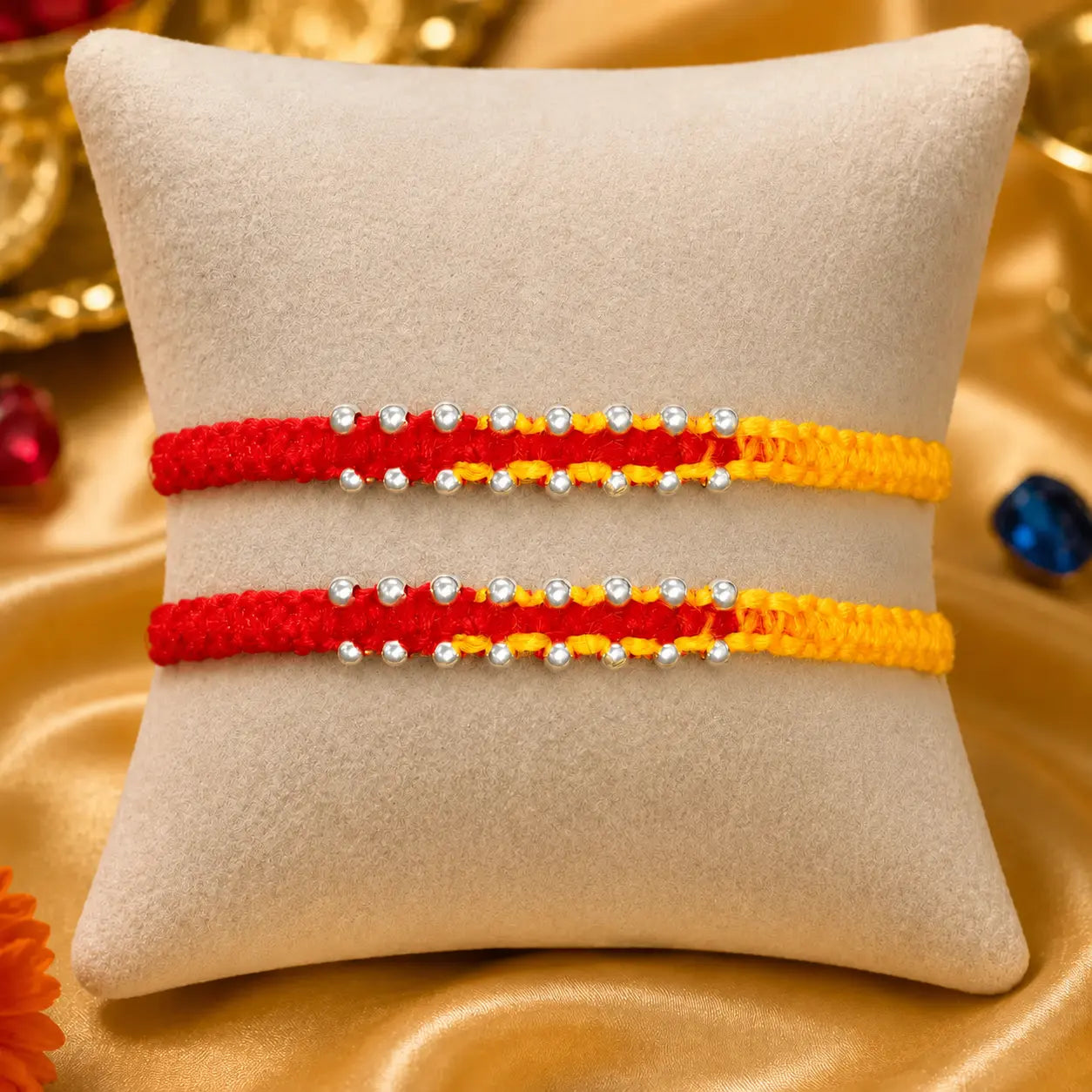 Unique Silver Rakhi with Bud Details