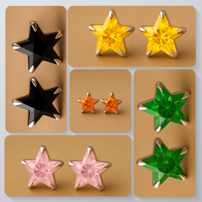 (2 Pcs Combo) Color Your Spark Star Stones Unisex Silver Earrings in Vibrant lung