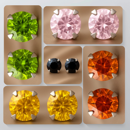 (2 Pcs Combo) Color Your Spark Round Stones Unisex Silver Earrings in Vibrant lung