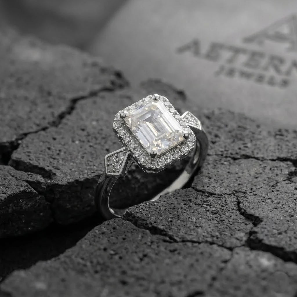 Vintage Emerald Cut Diamond Halo Ring