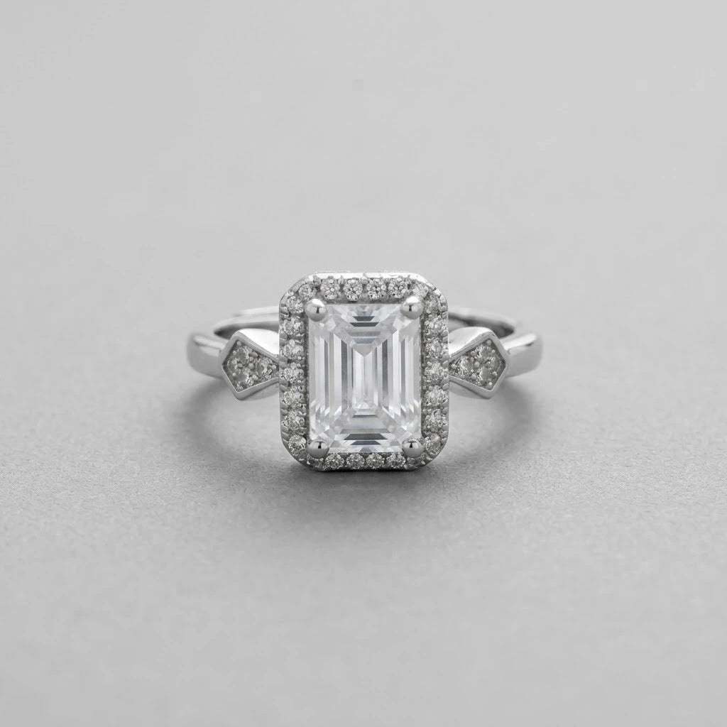 Vintage Emerald Cut Diamond Halo Ring