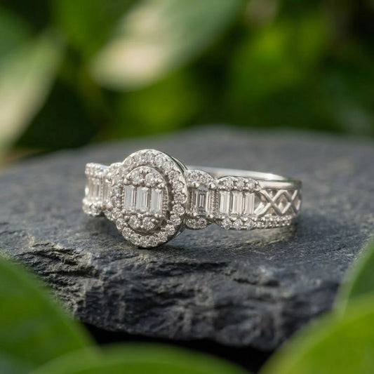 Vintage Oval Halo Baguette Diamond Style Statement Cocktail Ring for Women