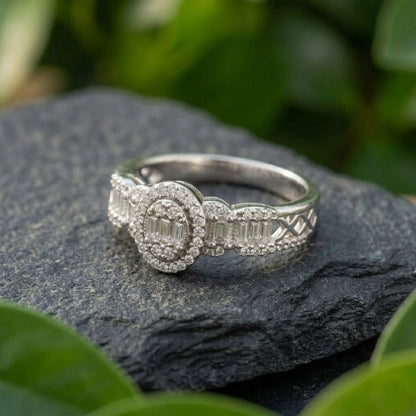 Vintage Oval Halo Baguette Diamond Style Statement Cocktail Ring for Women