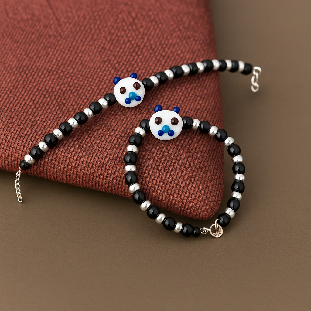 White Playful Silver & Black Beaded baby Bracelet