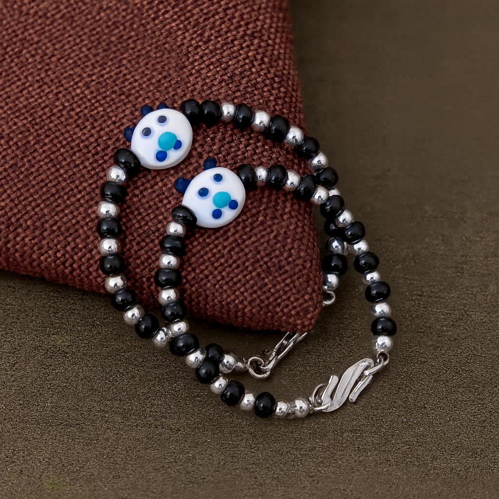 White Playful Silver & Black Beaded baby Bracelet