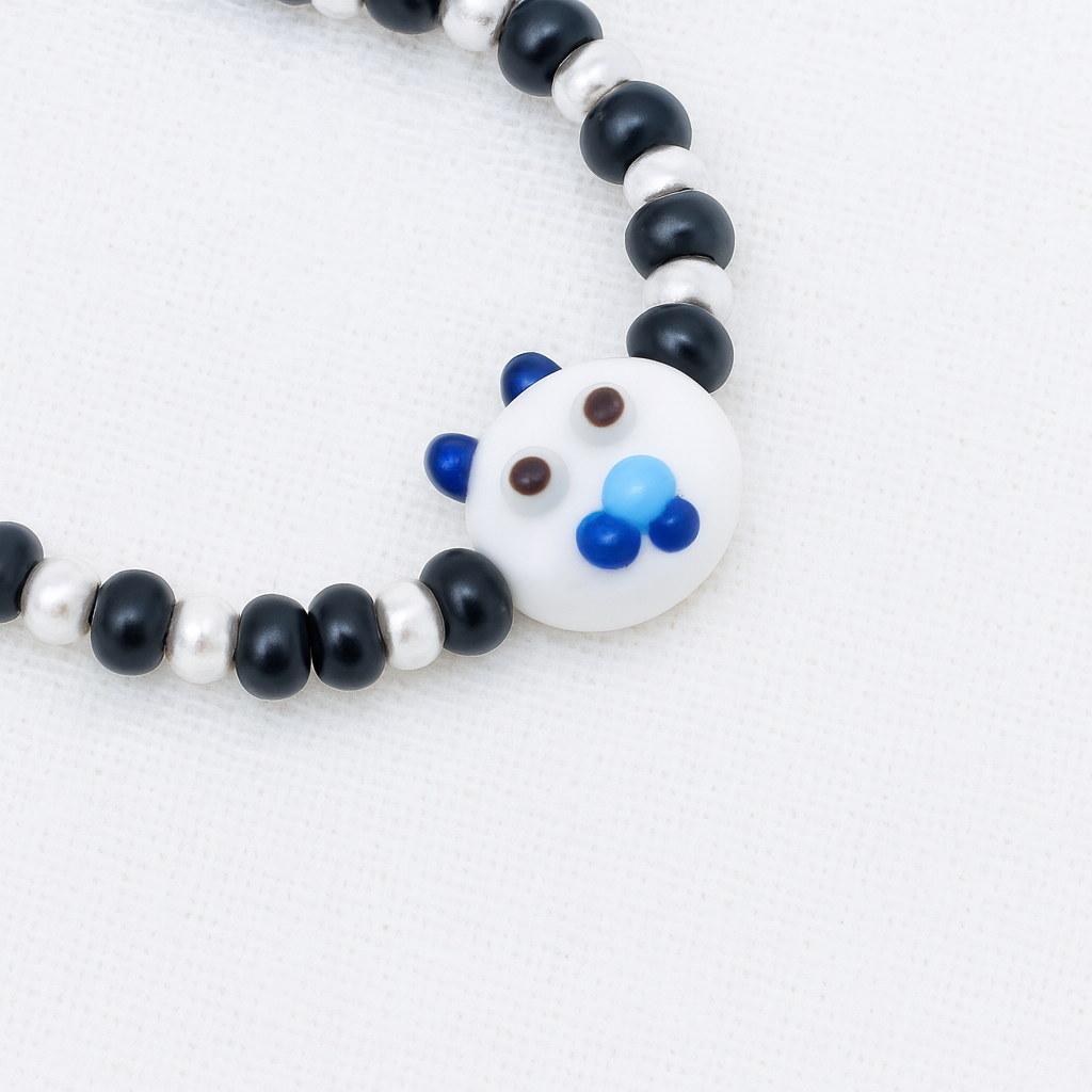 White Playful Silver & Black Beaded baby Bracelet