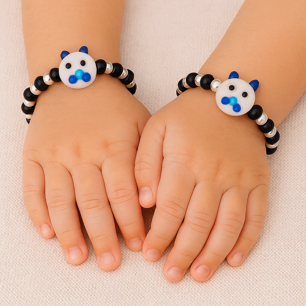 White Playful Silver & Black Beaded baby Bracelet