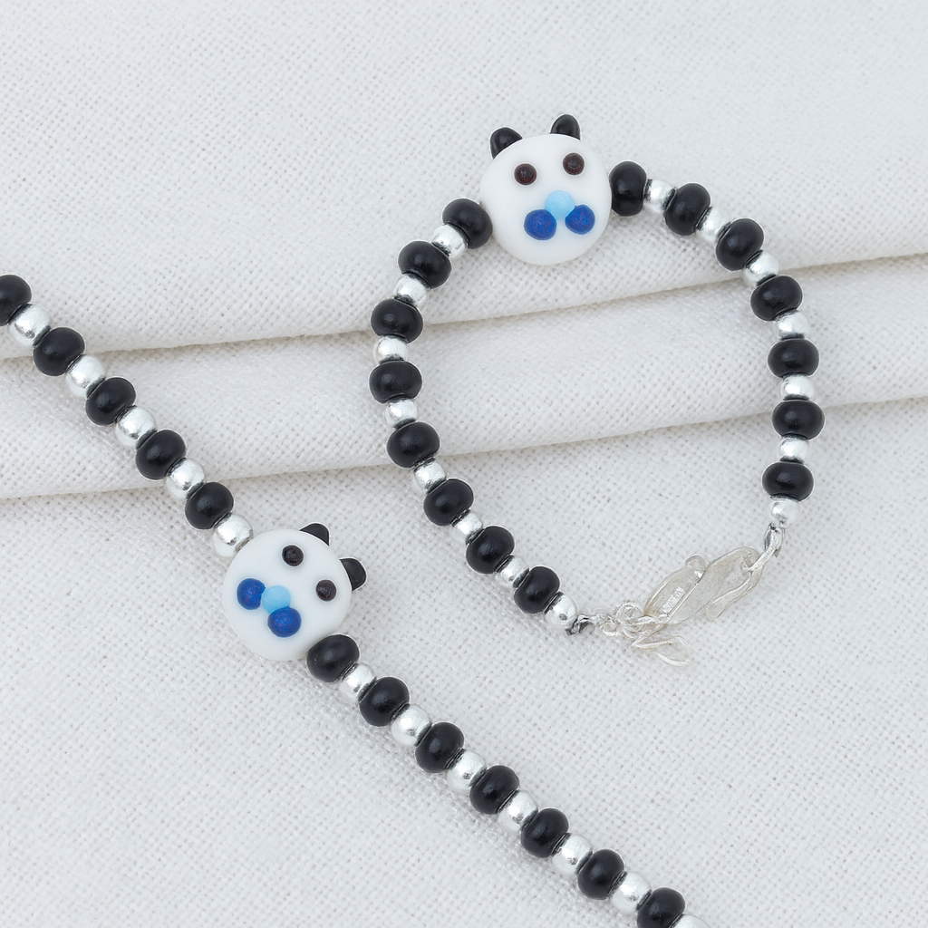 White Playful Silver & Black Beaded baby Bracelet