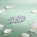 White Square Gemstone Silver Stud Earrings