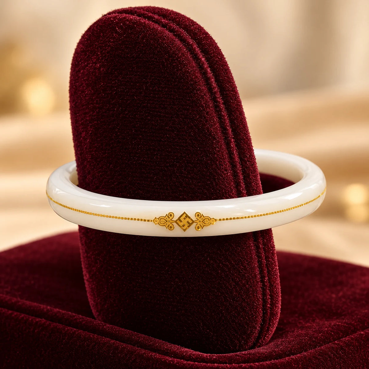 Gold Small Swastika Design Dark White Bangle