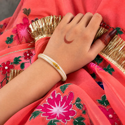 Gold Small Swastika Design Dark White Bangle