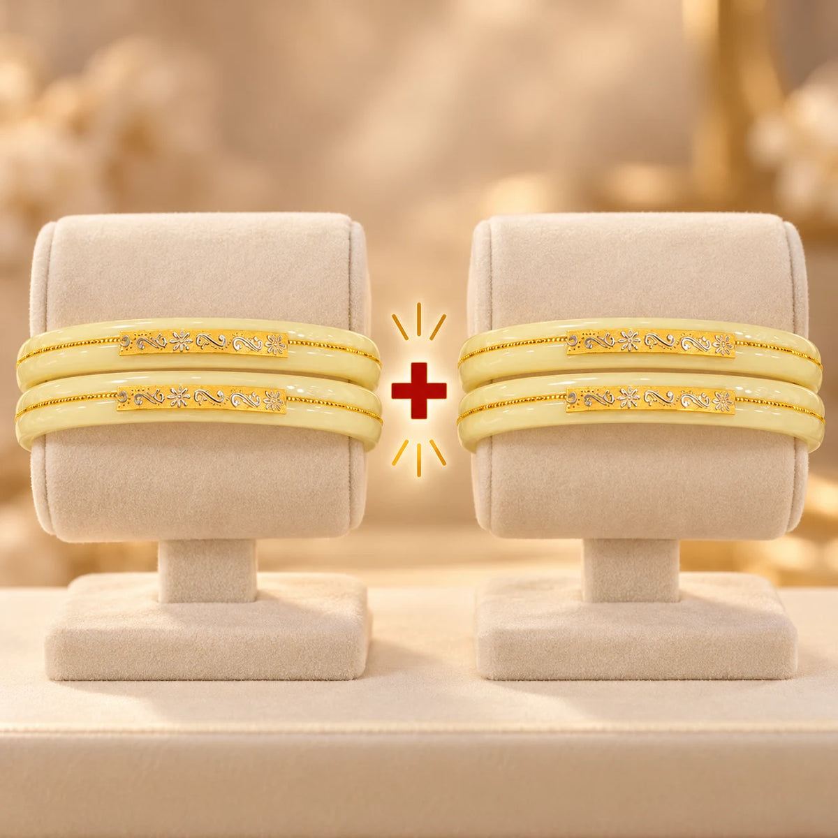 Yellow Designer Bangles with Elegant Golden Floral & Swastika Motifs
