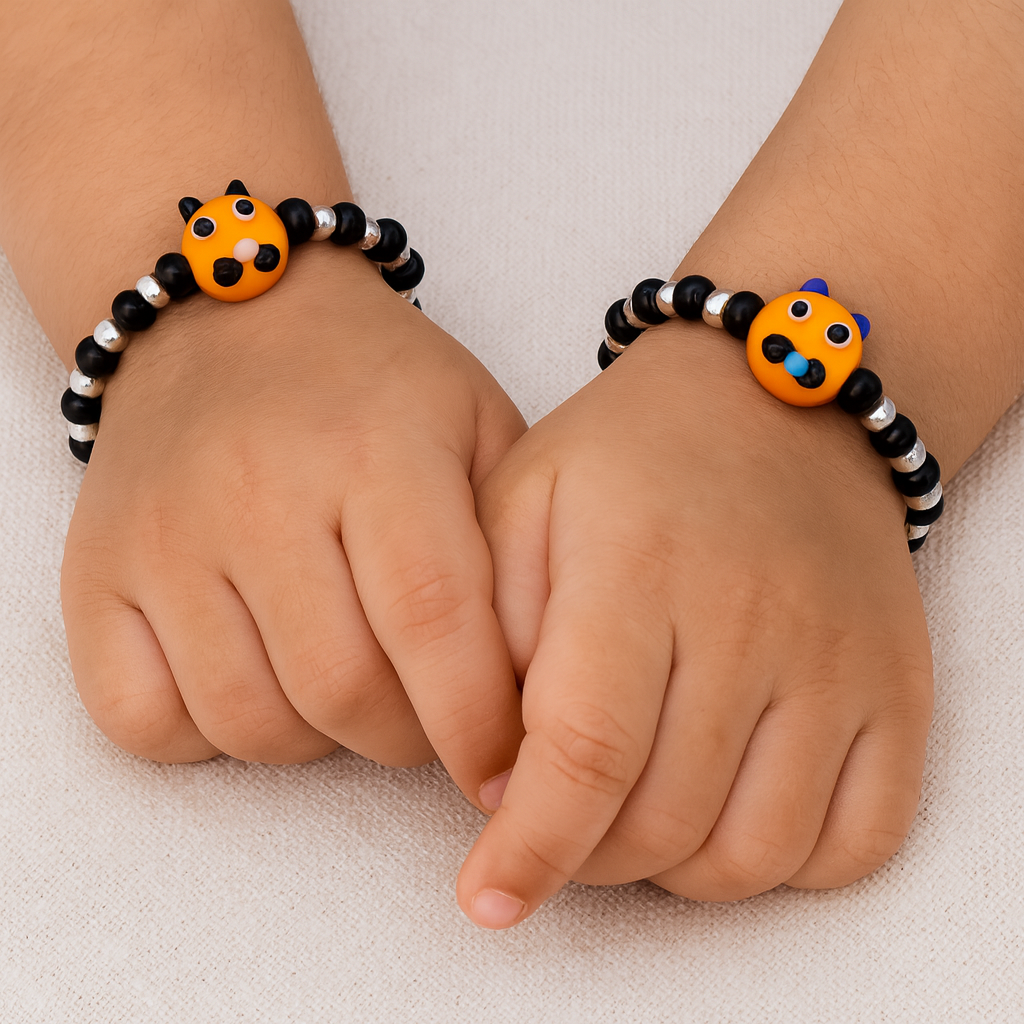 Yellow Playful Silver & Black Beaded baby Bracelet
