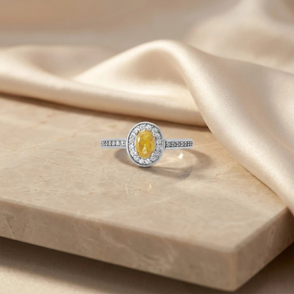 Yellow Sapphire Oval Shape Silver Ring