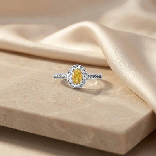 Yellow Sapphire Oval Shape Silver Ring