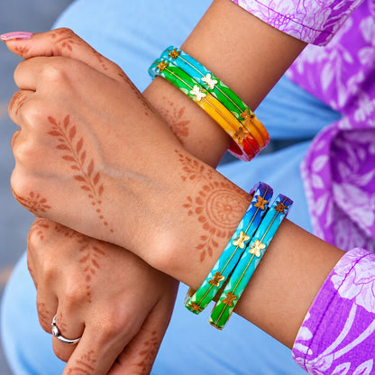 Multicolour Butterfly Charm Bangles with Golden Detailing for Women