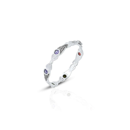 Silver Colorful Gem Stone Cruly Design Chudi for Girls