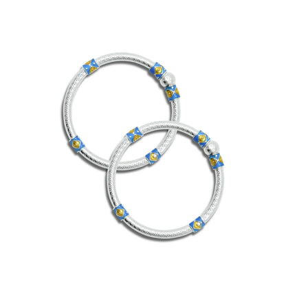 Silver Exclusive Blue &amp; Yellow Looped Baby Kada