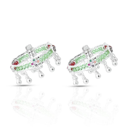 Buy Vibrant Green And Red Beads Silver Leg Kada for Baby Boy & Girl