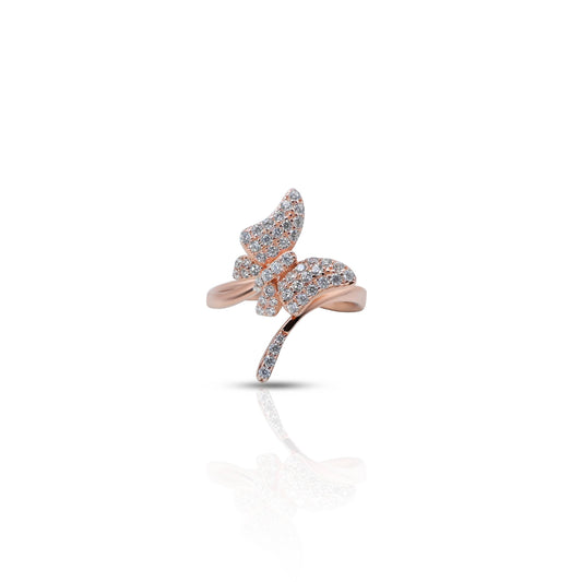 Close-up view of a sterling silver classy gleaming butterfly ring for girls, featuring a sparkling butterfly design.