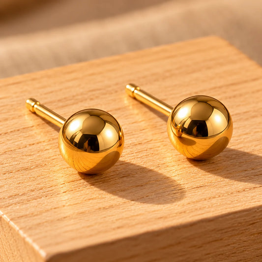 Elegant Gold Polish Round Silver Stud Earrings