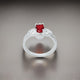 Silver Four Leaf Design Center Red Gem Stone Ring for Girls