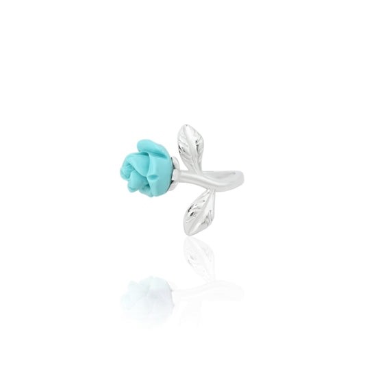 Sterling silver vintage style ring featuring a light blue rose, perfect for girls.